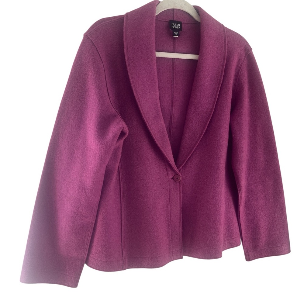 Eileen Fisher Raspberry Purple Pink Wool Blend Blazer size medium - Picture 2 of 8